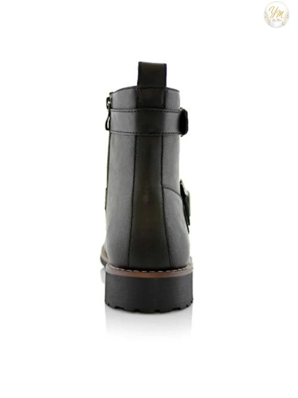 Engineer Boot with Buckle Straps & Side Zipper - Faux Leather